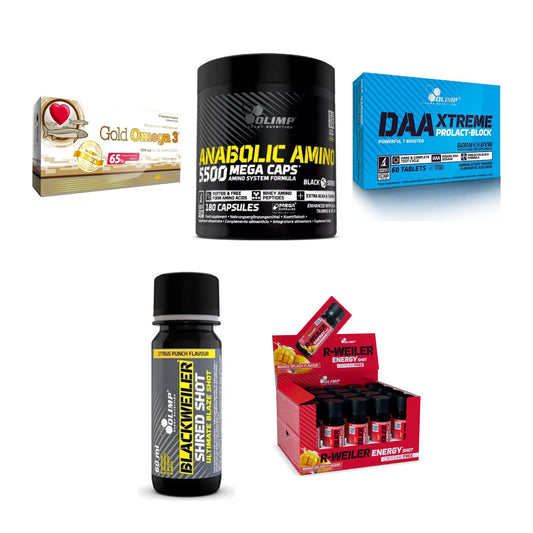 Olimp Marken-Großset: Omega 3 Gold + Anabolic Amino + 3 weitere – alle enthaltenen Artikel