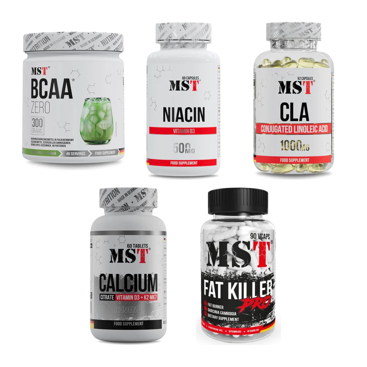 MST Marken-Großset: BCAA Zero + Niacin + 3 weitere – alle enthaltenen Artikel