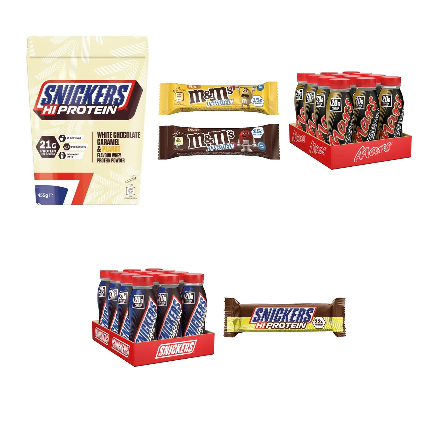 MARS inc. Marken-Großset: Snickers White + M&M Protein + 3 weitere – alle enthaltenen Artikel