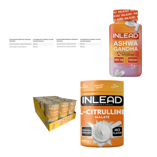 INLEAD Marken-Großset: Creatine Monohyd + L-Carnitine + 3 weitere – alle enthaltenen Artikel
