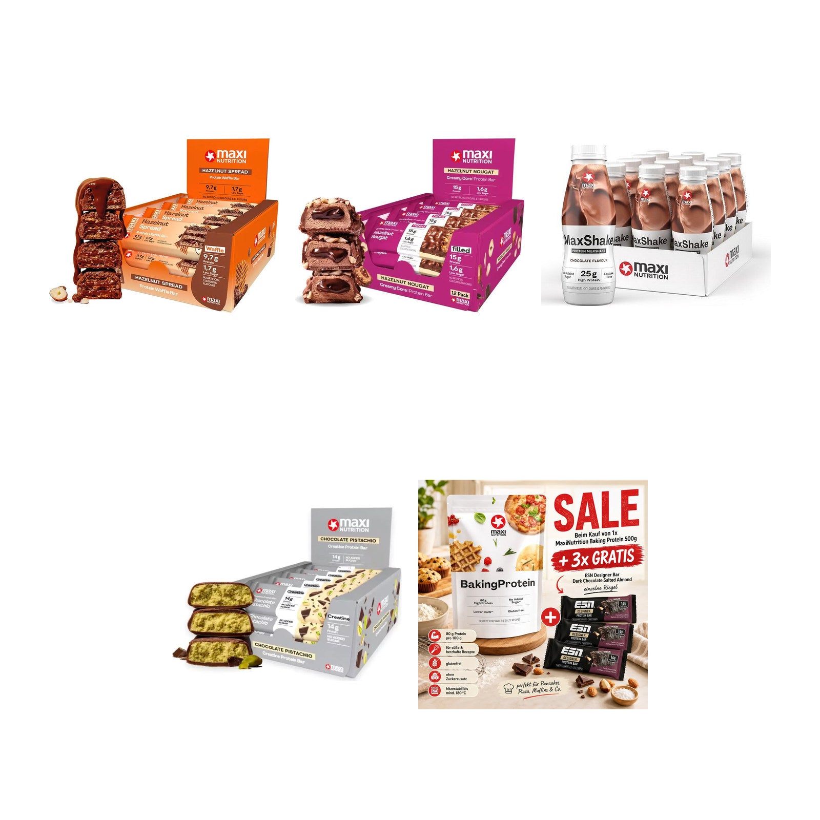 MaxiNutrition Marken-Großset: Protein + Creamy Core + 3 weitere – alle enthaltenen Artikel