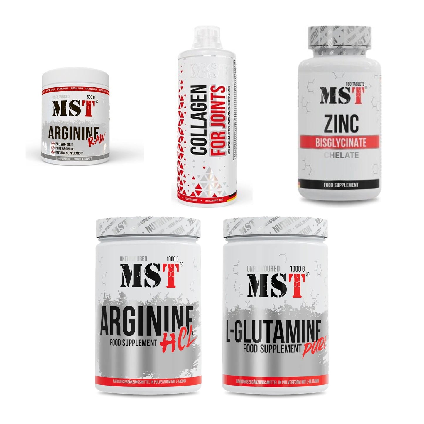 MST Marken-Großset: Arginine RAW + Collagen + 3 weitere – alle enthaltenen Artikel