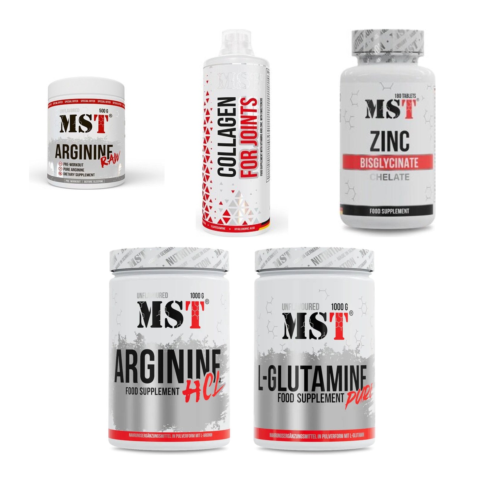 MST Marken-Großset: Arginine RAW + Collagen + 3 weitere – alle enthaltenen Artikel