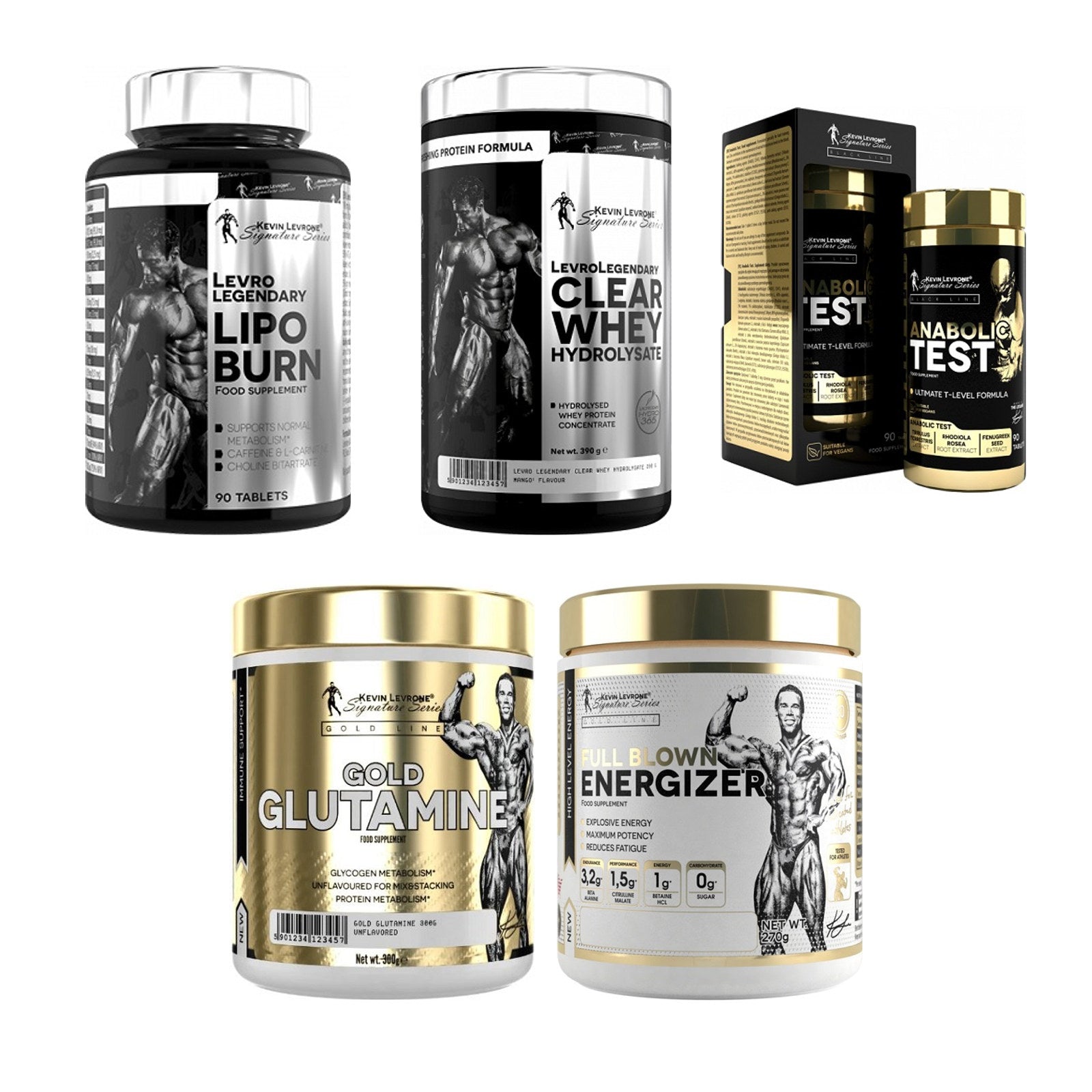 Kevin Levrone Marken-Großset: Levrone Lipo + Levrone + 3 weitere – alle enthaltenen Artikel