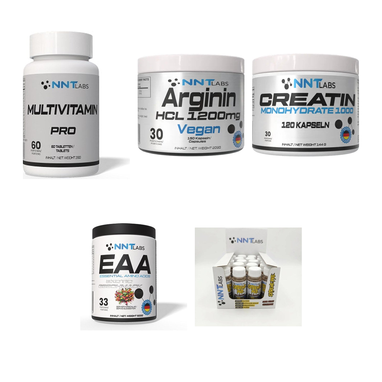 NNT Labs Marken-Großset: Multivitamin + Arginin HCL + 3 weitere – alle enthaltenen Artikel