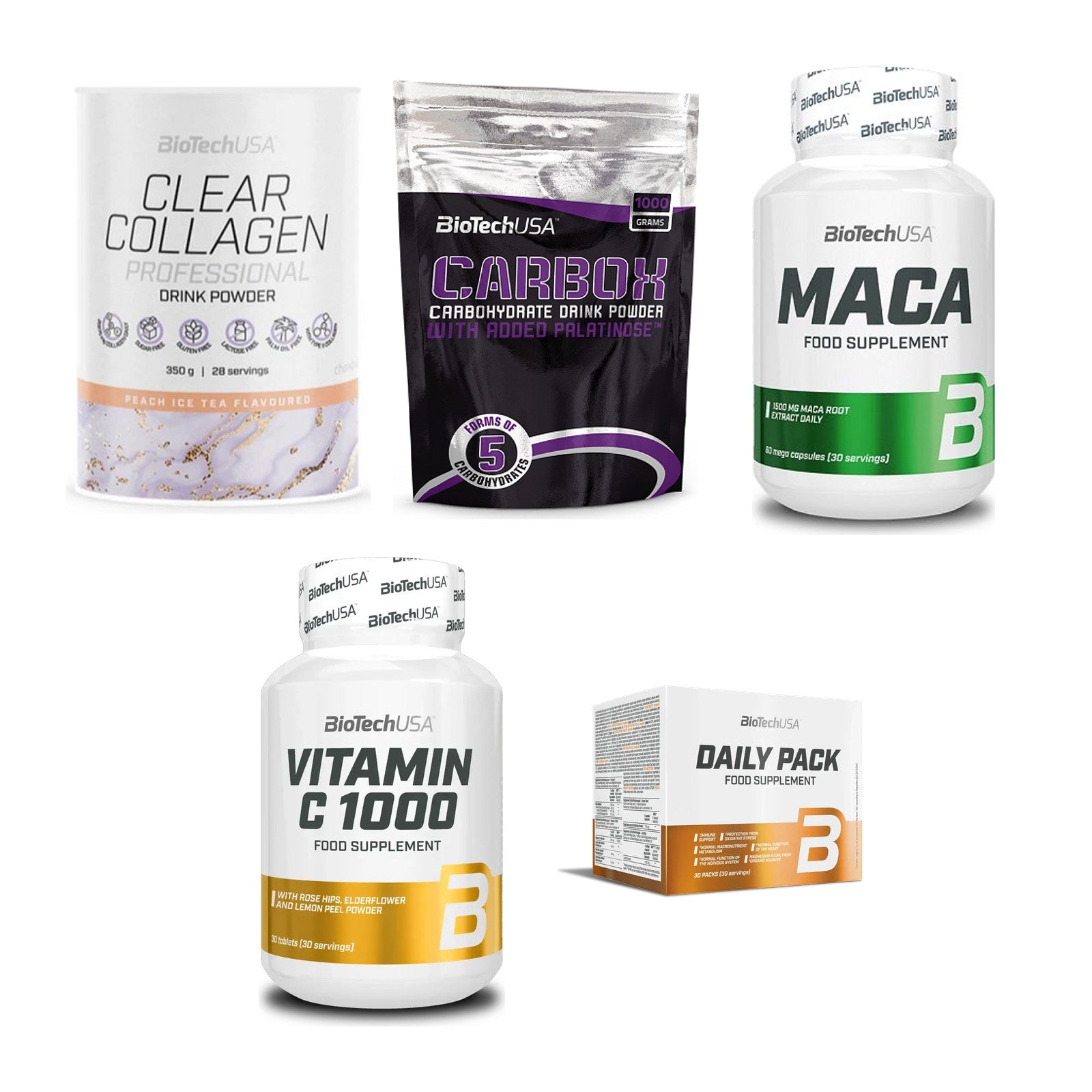 BioTech USA Marken-Großset: Clear Collage + CarboX + 3 weitere – alle enthaltenen Artikel