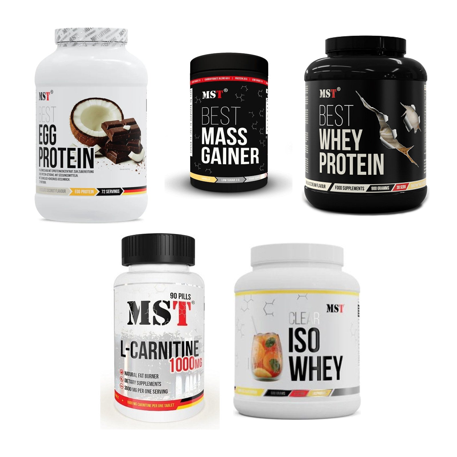MST Marken-Großset: EGG Protein + Best Mass Gainer + 3 weitere – alle enthaltenen Artikel