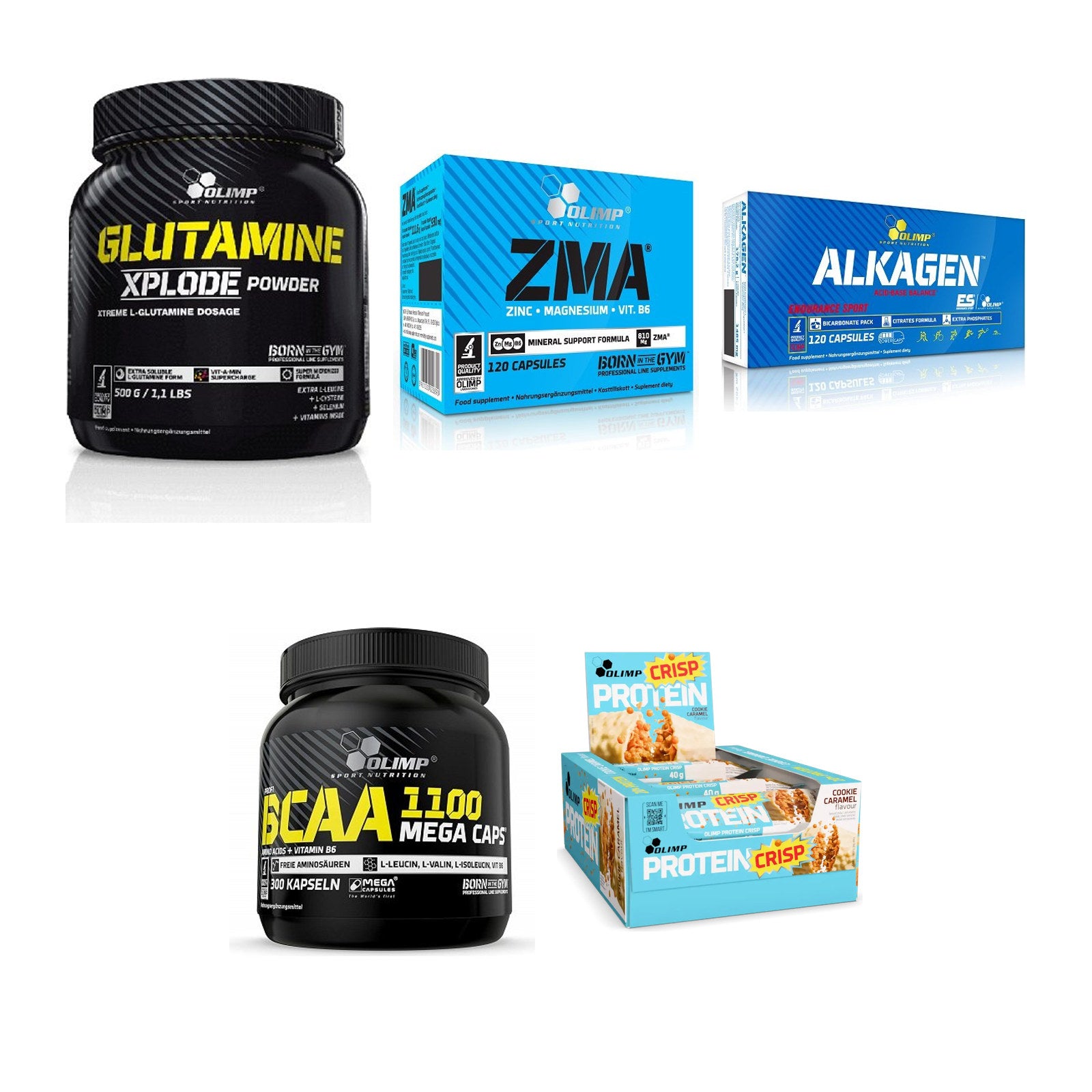 Olimp Marken-Großset: L-Glutamine Xplode 500g Pulver + ZMA + 3 weitere – alle enthaltenen Artikel