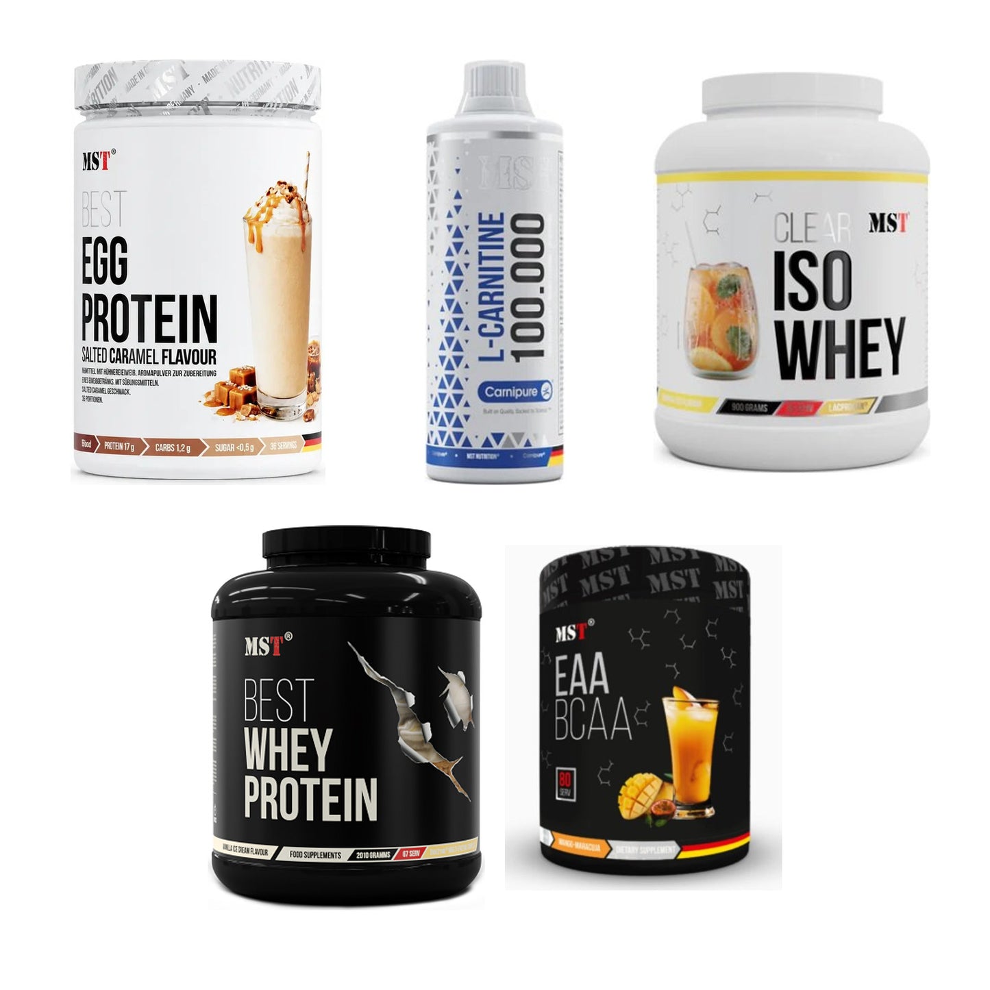 MST Marken-Großset: EGG Protein + L-Carnitine + 3 weitere – alle enthaltenen Artikel