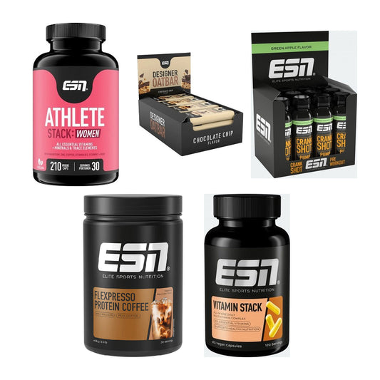 ESN Marken-Großset: Athlete Stack:WOM + Designer Oatbar + 3 weitere – alle enthaltenen Artikel