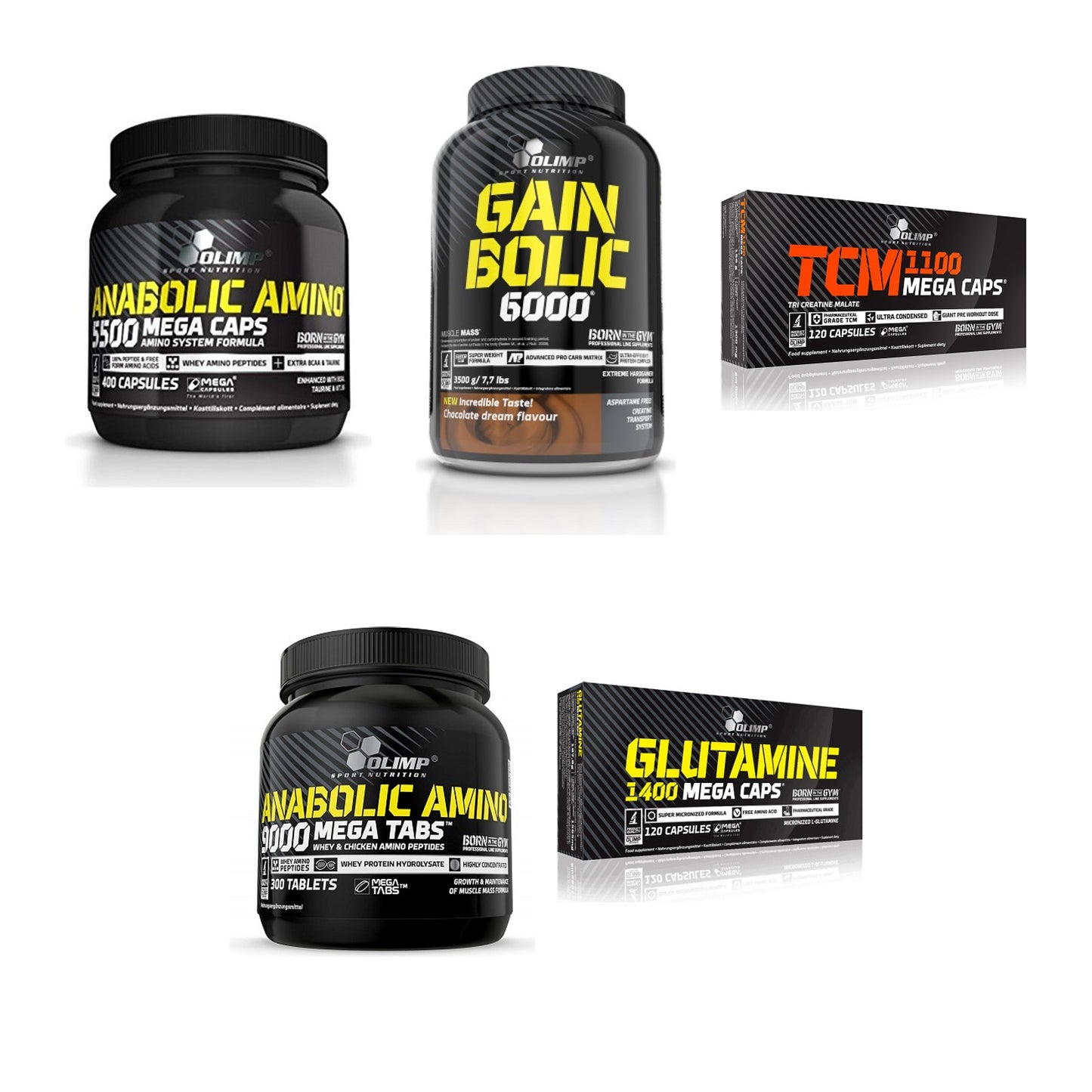 Olimp Marken-Großset: Anabolic Amino + Gain Bolic 6000 + 3 weitere – alle enthaltenen Artikel