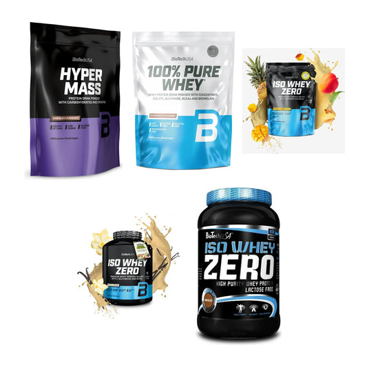 BioTech USA Marken-Großset: Hyper Mass + 100% Pure Whey + 3 weitere – alle enthaltenen Artikel