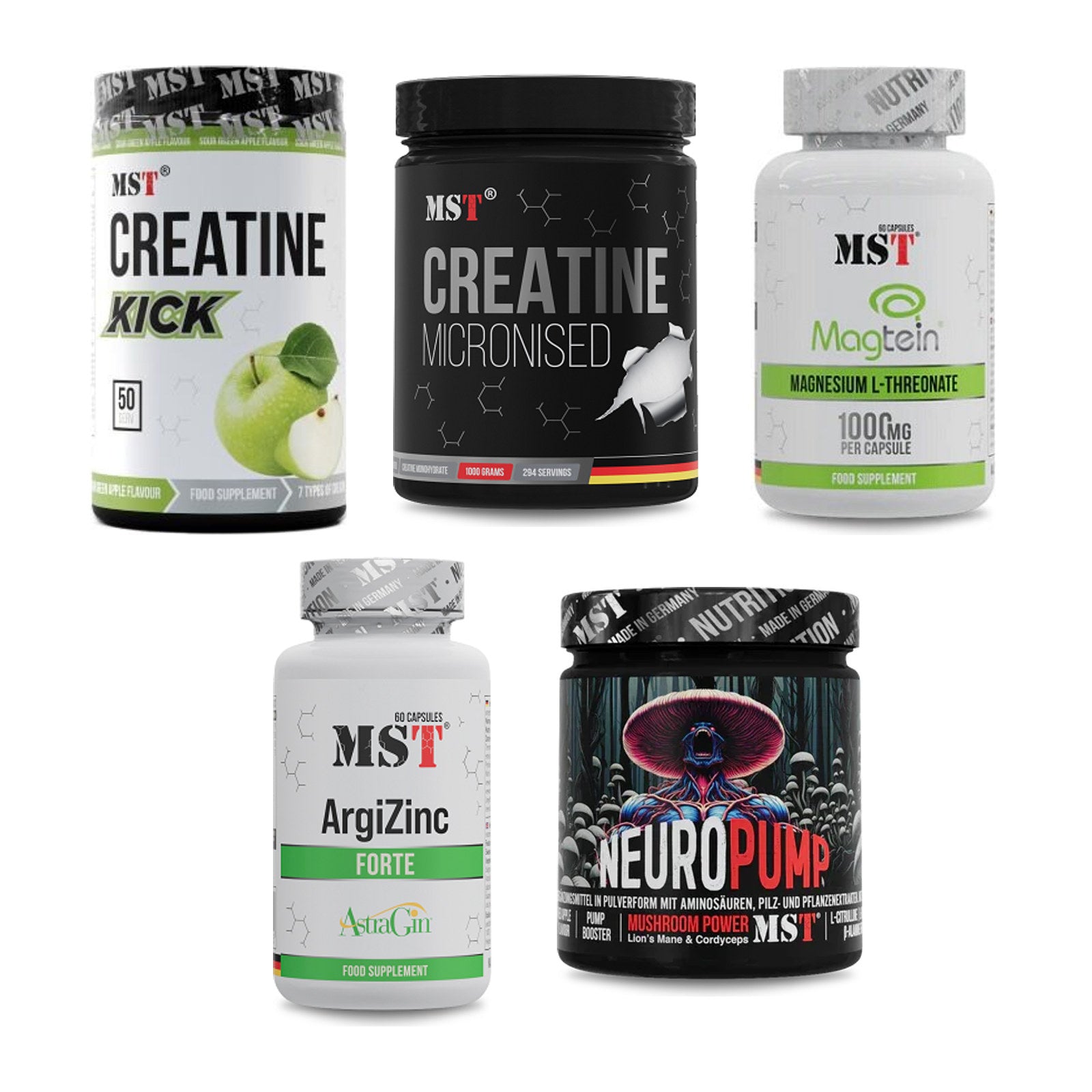 MST Marken-Großset: Creatine Kick + Creatin Monohydrate + 3 weitere – alle enthaltenen Artikel