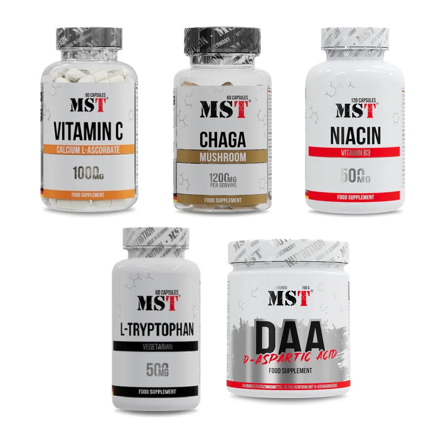 MST Marken-Großset: Vitamin C Calcium + Chaga Mushroom + 3 weitere – alle enthaltenen Artikel