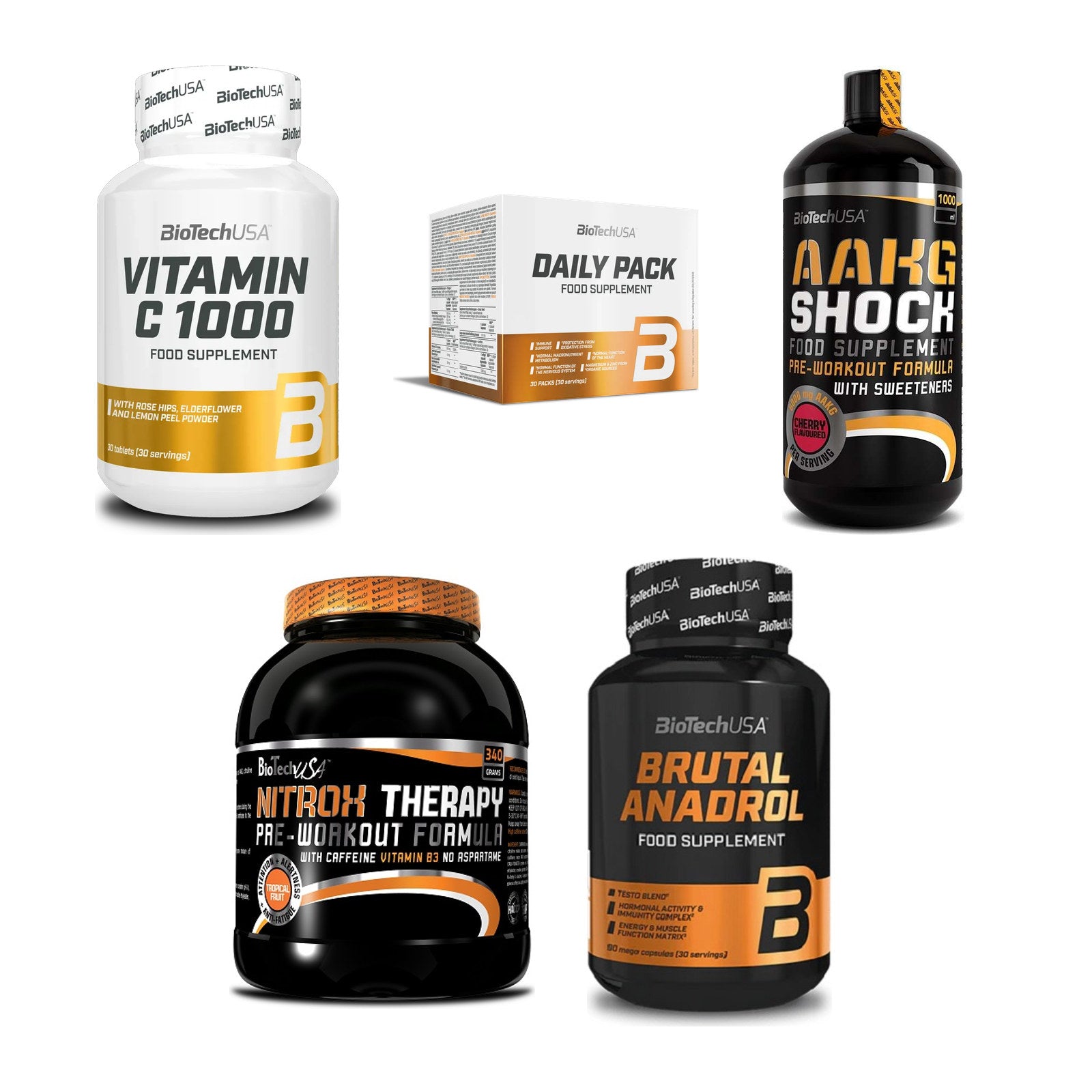 BioTech USA Marken-Großset: Vitamin C + Daily Packs + 3 weitere – alle enthaltenen Artikel