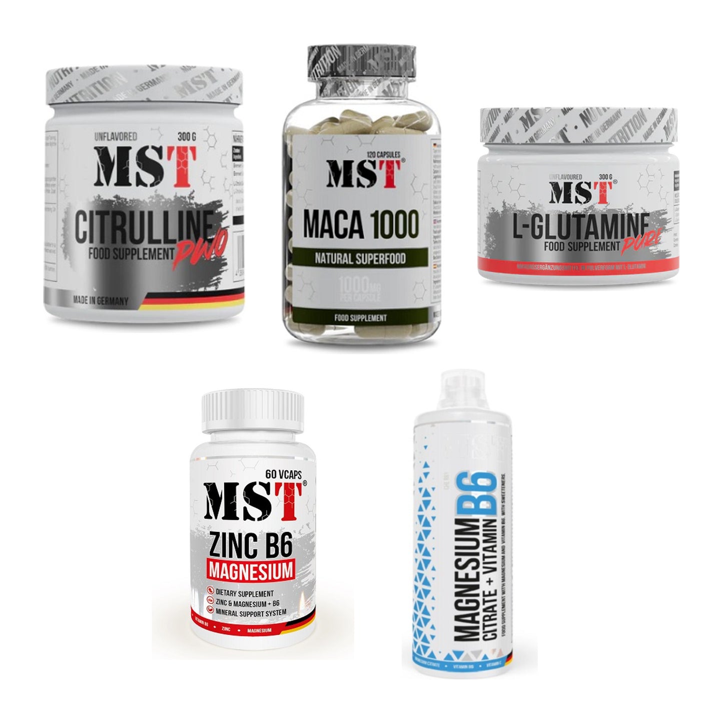 MST Marken-Großset: Citrulline Malat + MACA 1000mg + 3 weitere – alle enthaltenen Artikel