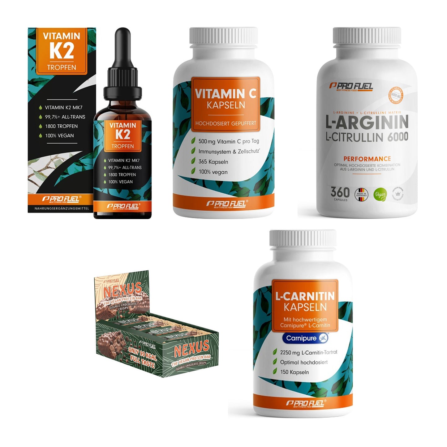 ProFuel Marken-Großset: Vitamin K2 + Vitamin C + 3 weitere – alle enthaltenen Artikel