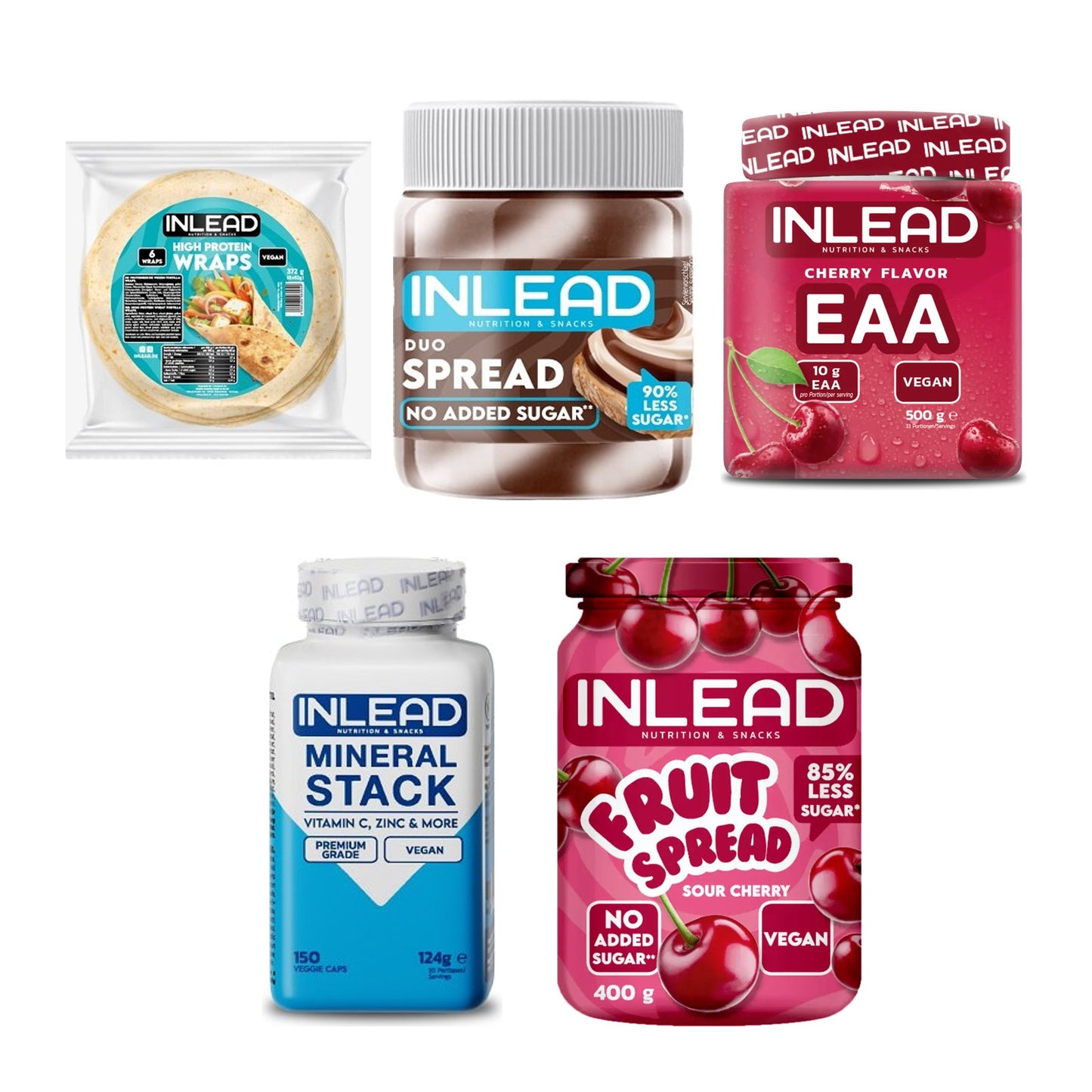 INLEAD Marken-Großset: High Protein + Spread (Hazelnut + 3 weitere – alle enthaltenen Artikel