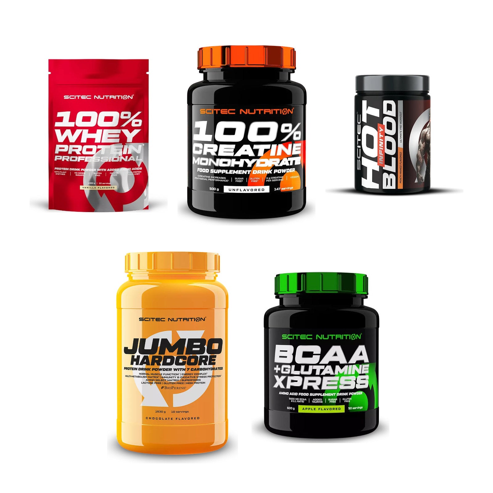 Scitec Nutrition Marken-Großset: 100% Whey Protein + 4 weitere – alle enthaltenen Artikel