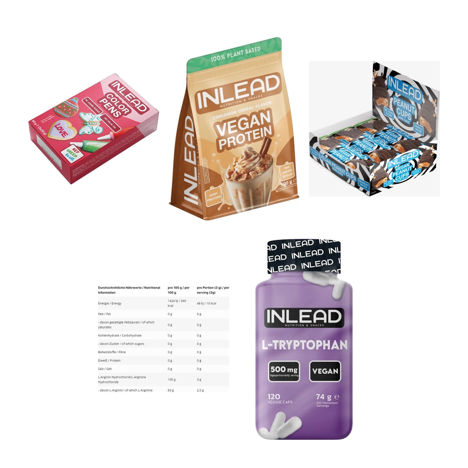 INLEAD Marken-Großset: Color Pens + Vegan Protein + 3 weitere – alle enthaltenen Artikel