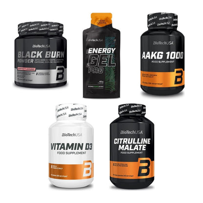 BioTech USA Marken-Großset: Black Burn + Energy Gel + 3 weitere – alle enthaltenen Artikel