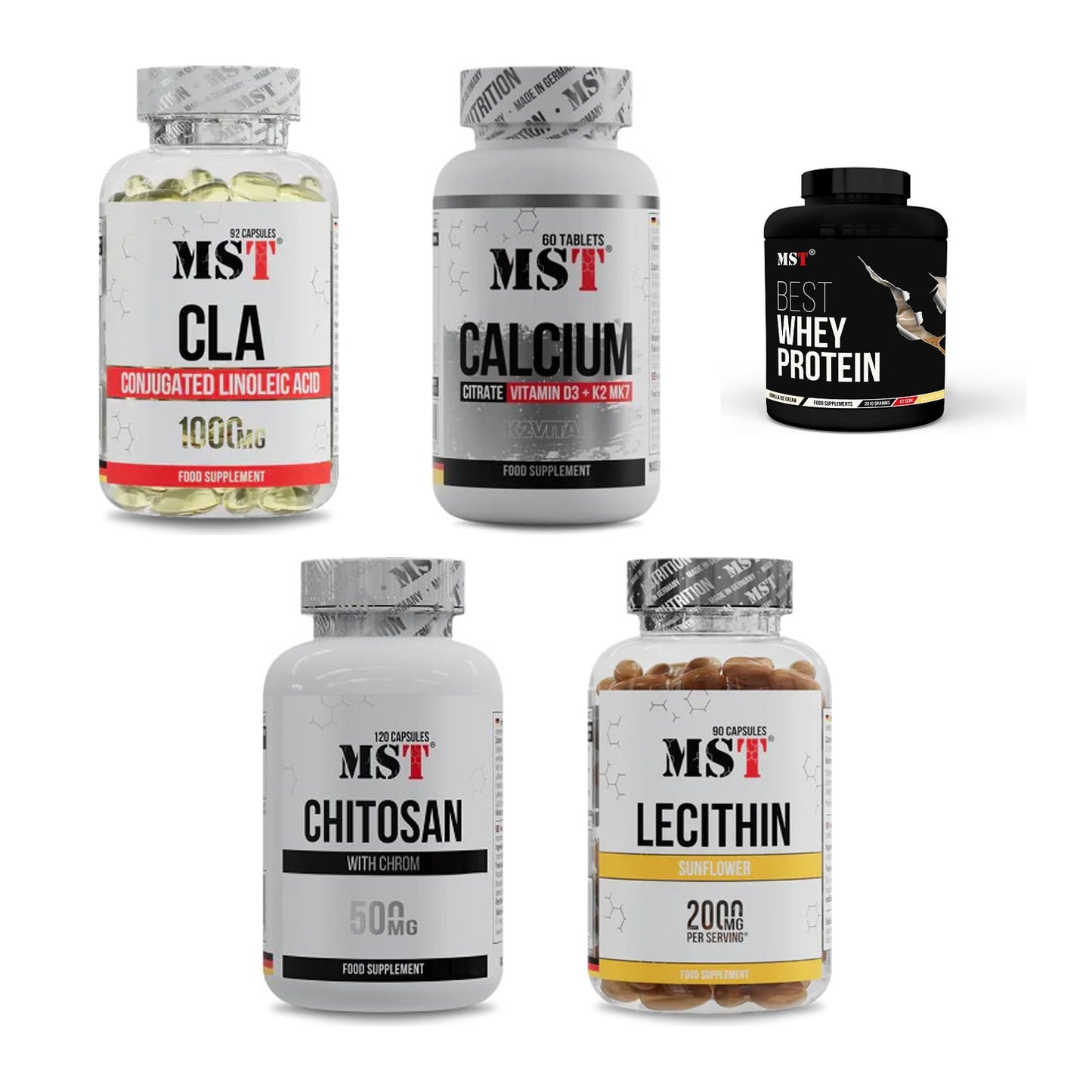 MST Marken-Großset: CLA 1000mg + Calcium Citrate + 3 weitere – alle enthaltenen Artikel