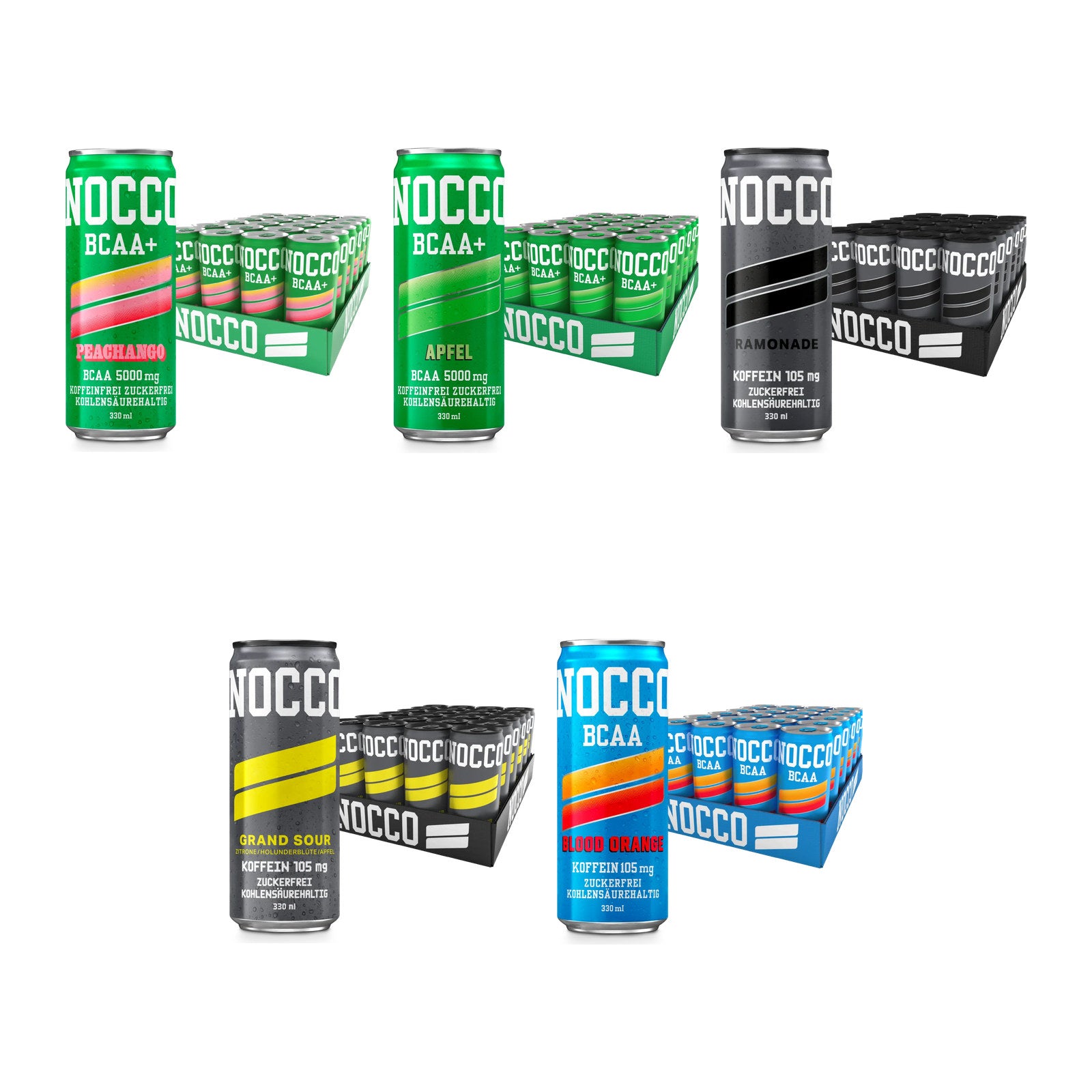 NOCCO Marken-Großset: BCAA Drink 24 x 330 ml Peachango + 4 weitere – alle enthaltenen Artikel