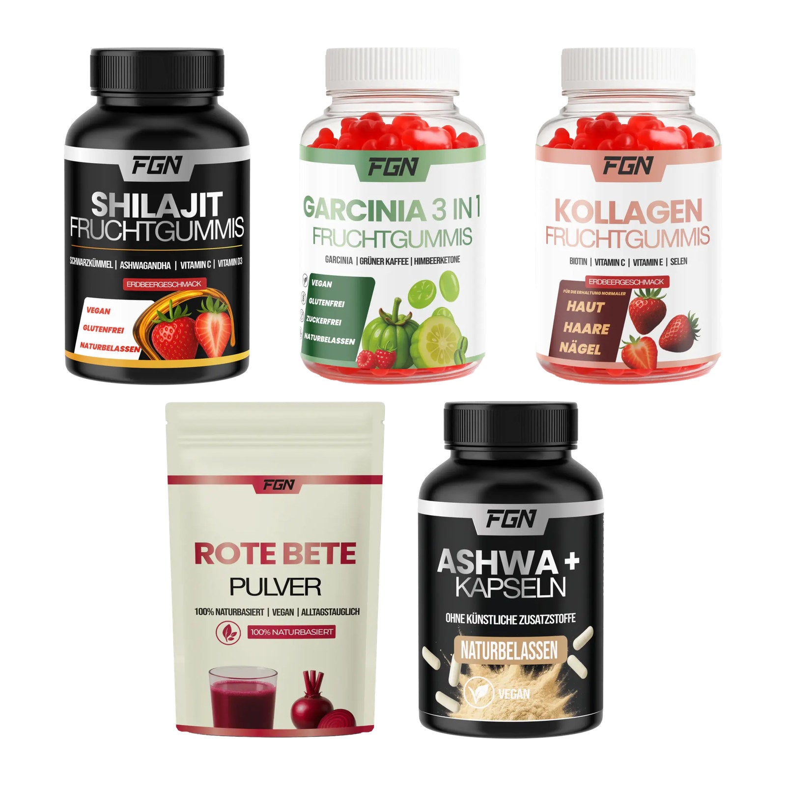 FGN Marken-Großset: Shilajit 60 + Garcinia 60 + 3 weitere – alle enthaltenen Artikel