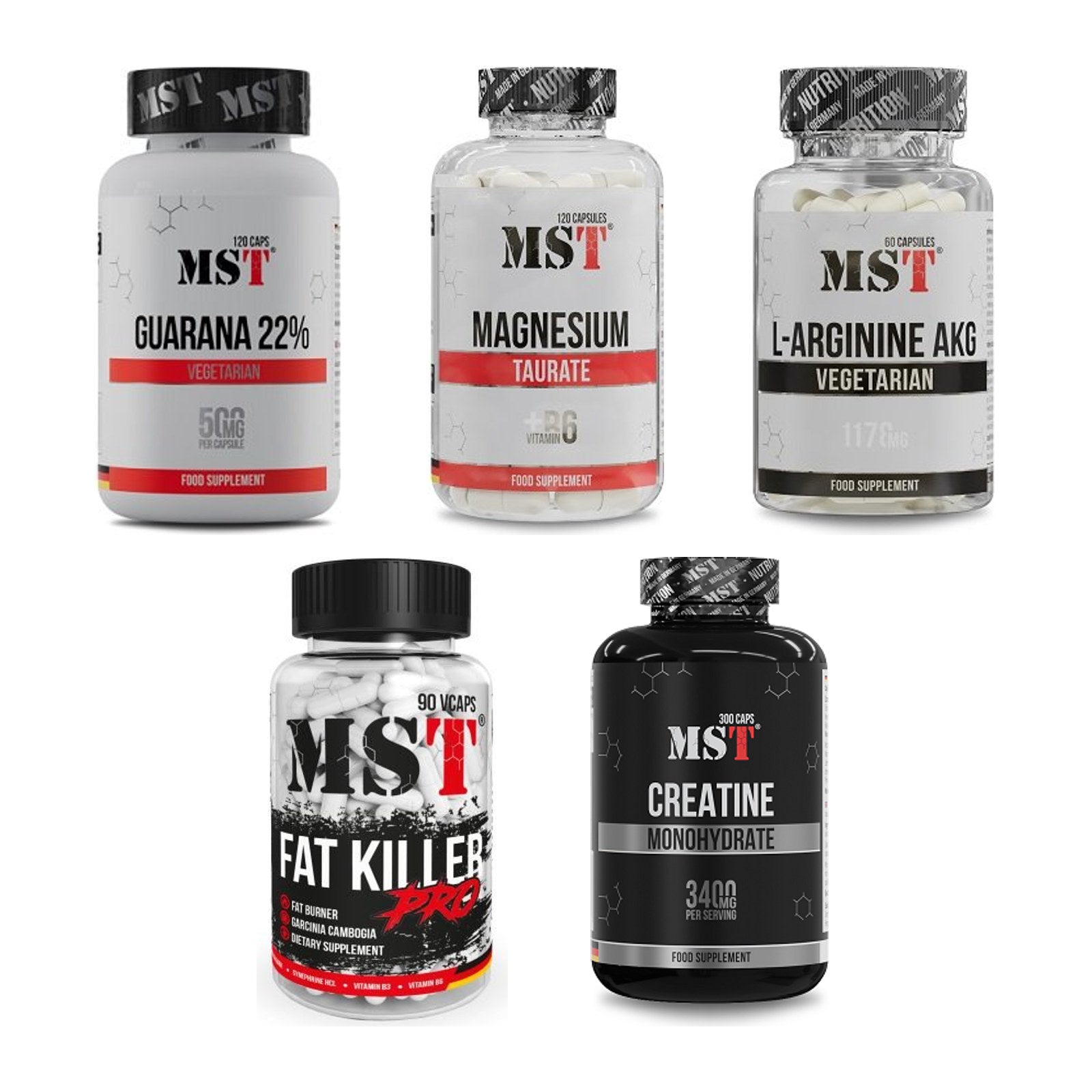 MST Marken-Großset: Guarana 22% + Magnesium Taurat + 3 weitere – alle enthaltenen Artikel
