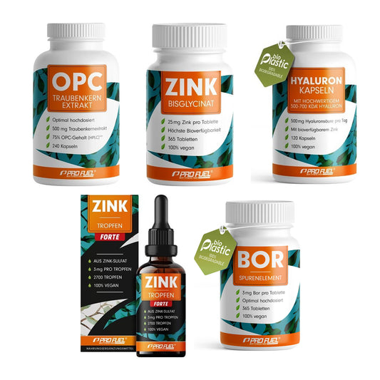 ProFuel Marken-Großset: OPC Traubenkern + Zink Bisclycina + 3 weitere – alle enthaltenen Artikel