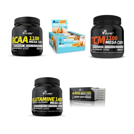 Olimp Marken-Großset: BCAA Mega Caps + Protein Crisp + 3 weitere – alle enthaltenen Artikel