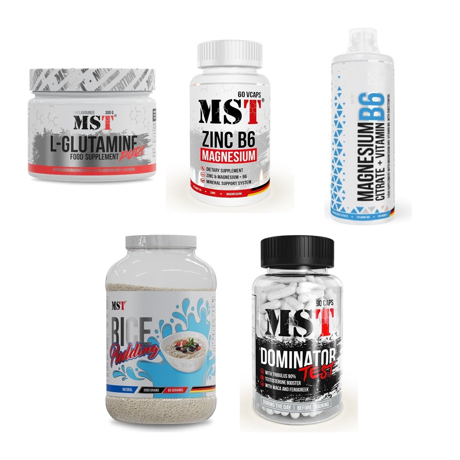 MST Marken-Großset: Glutamine + Zinc + Magnesium + 3 weitere – alle enthaltenen Artikel