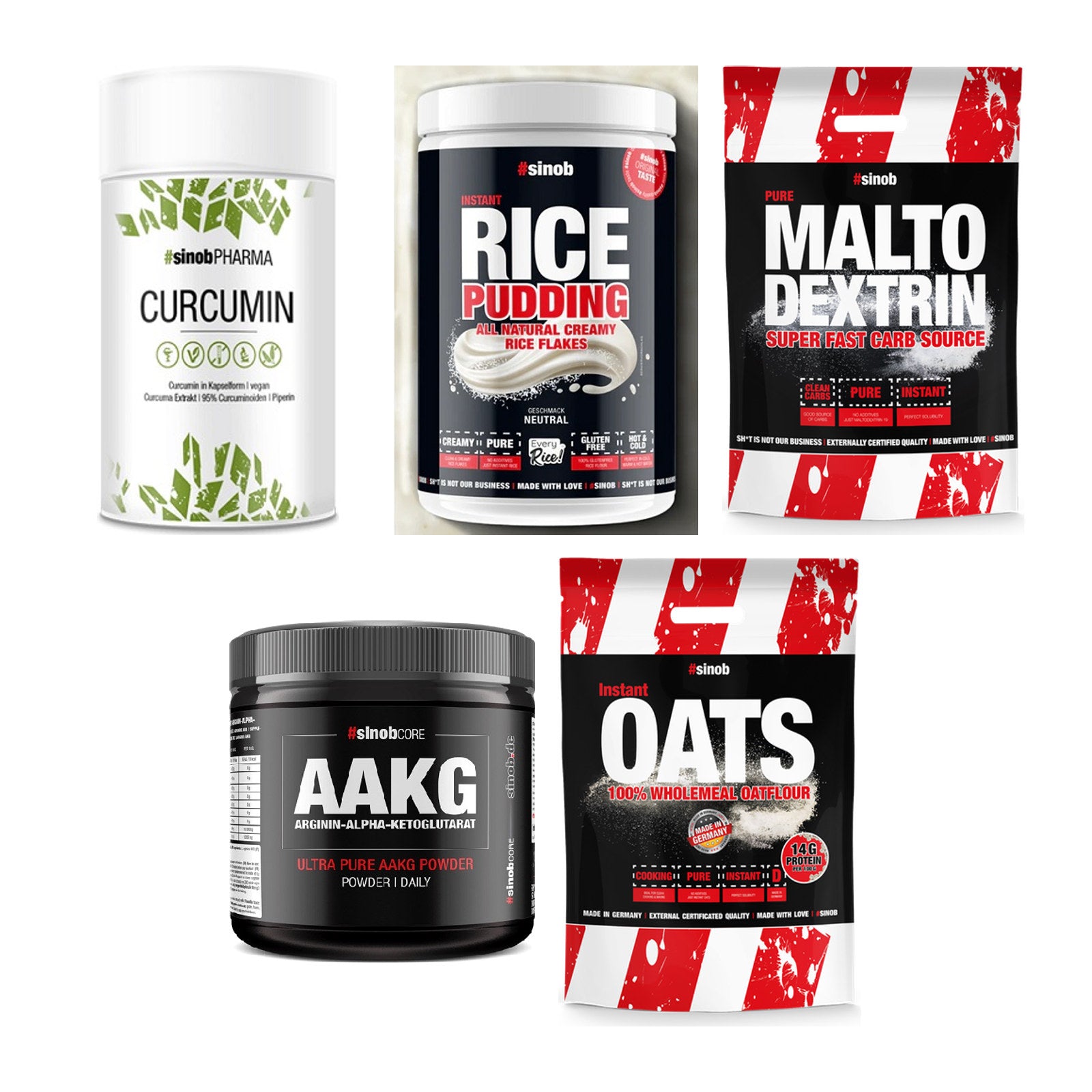 Sinob Marken-Großset: Curcumin 95% + Rice Pudding + 3 weitere – alle enthaltenen Artikel