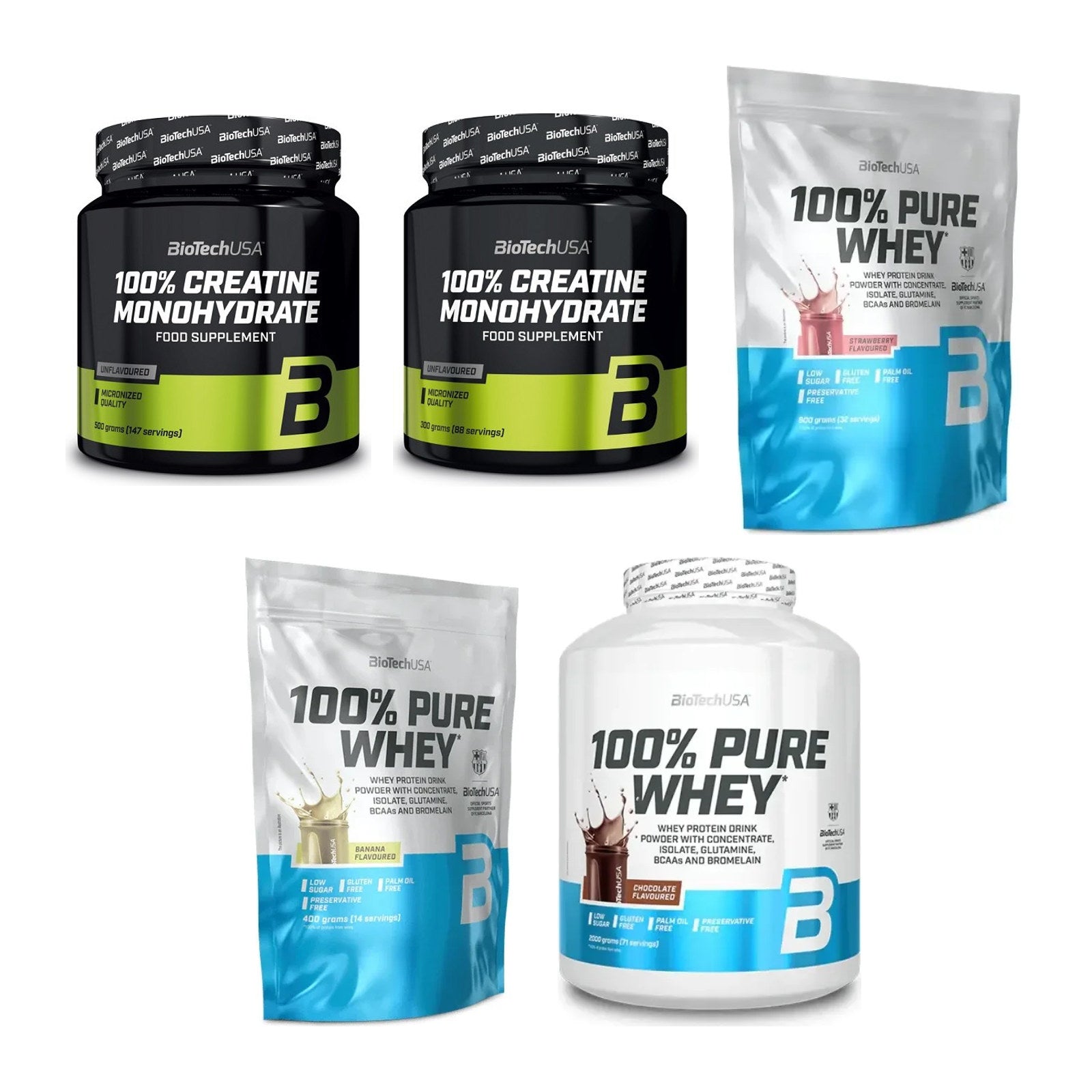 BioTech USA Marken-Großset: Creatine Monohydrate + 4 weitere – alle enthaltenen Artikel