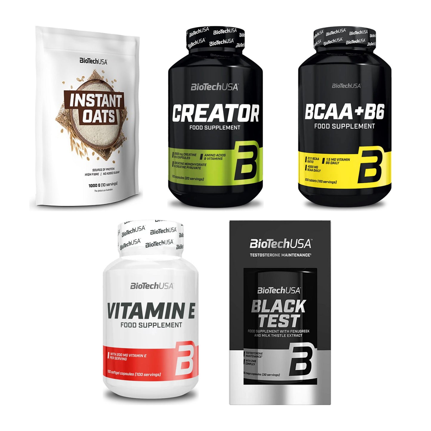BioTech USA Marken-Großset: Instant Oats + CreaTor + 3 weitere – alle enthaltenen Artikel