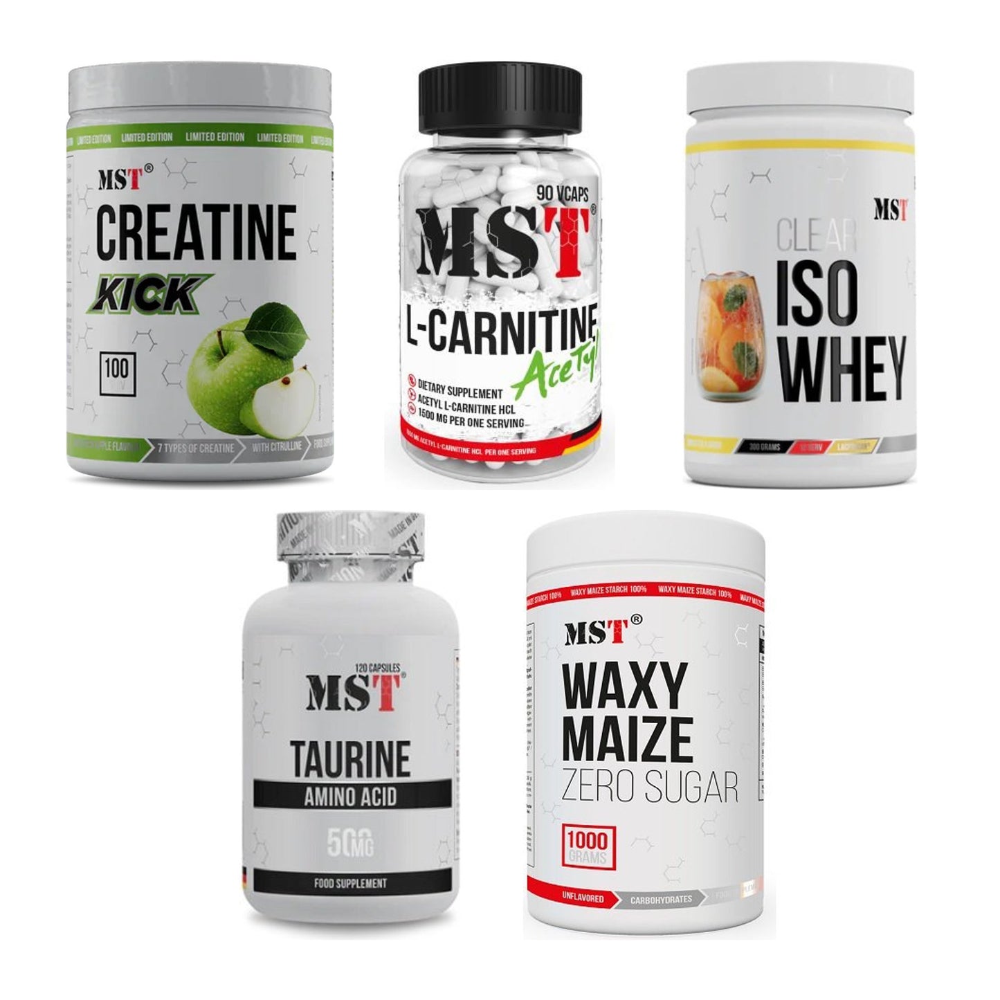 MST Marken-Großset: Creatine Kick + L-Carnitine Acetyle + 3 weitere – alle enthaltenen Artikel