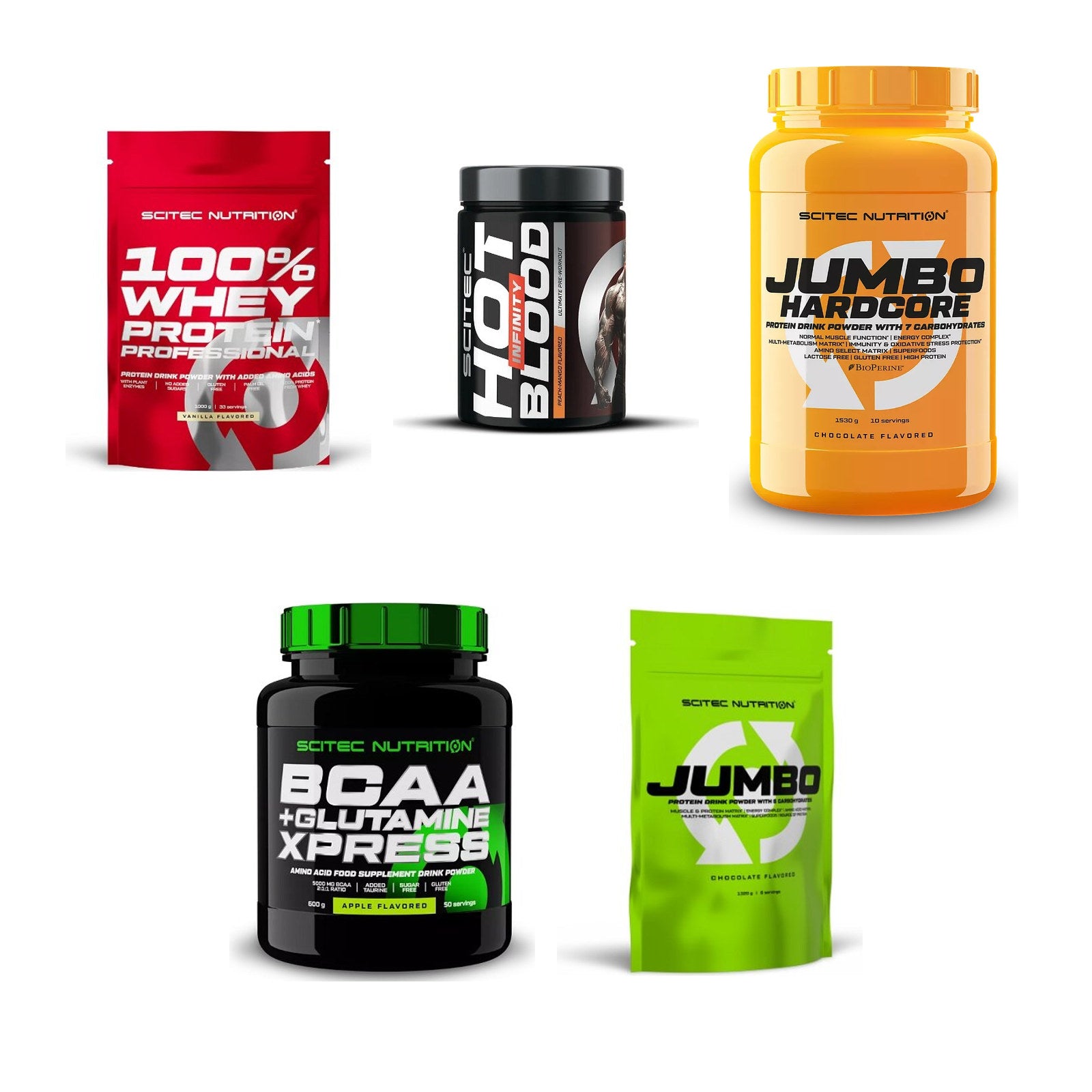 Scitec Nutrition Marken-Großset: 100% Whey Protein + 4 weitere – alle enthaltenen Artikel
