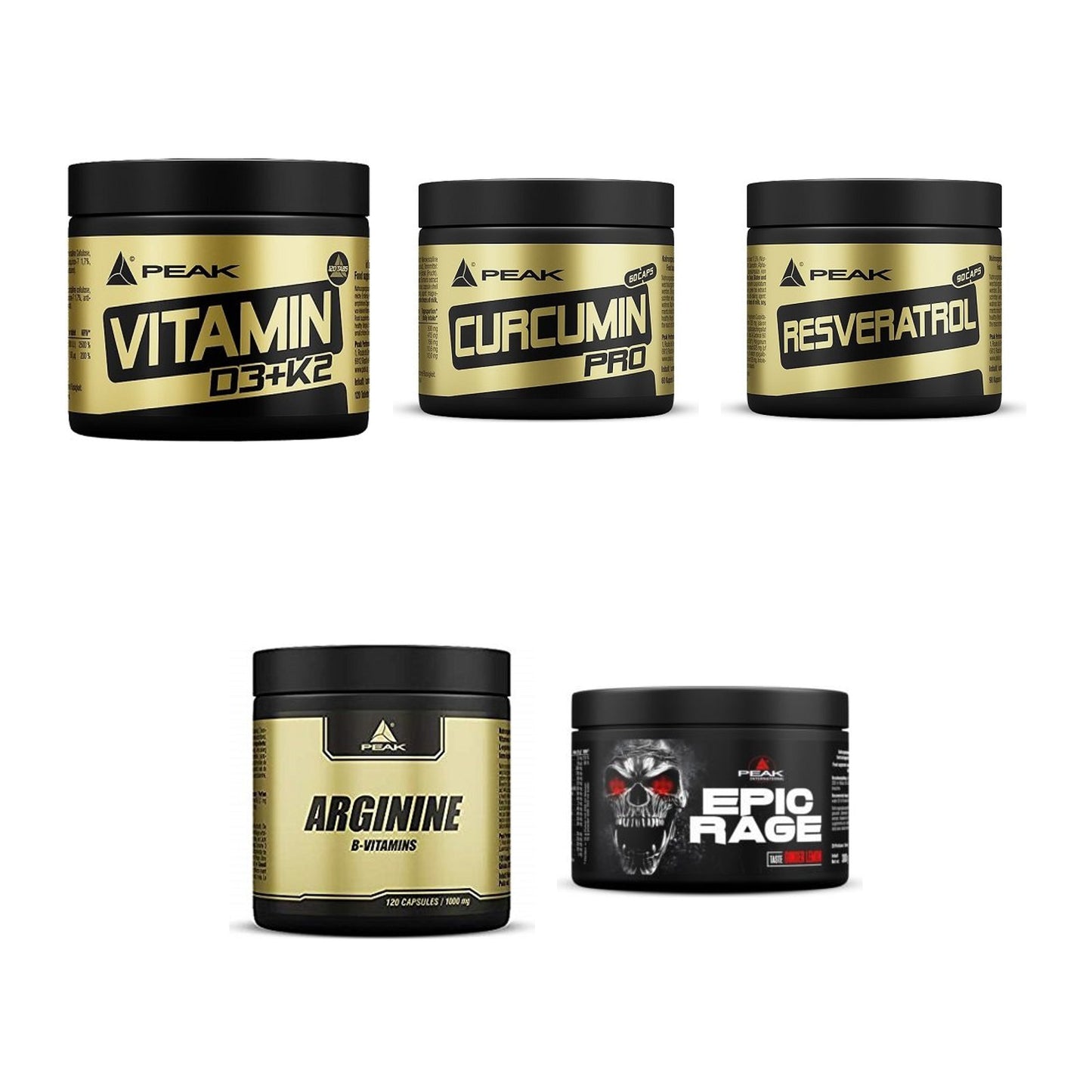 Peak Marken-Großset: Vitamin D3+K2 120 + Curcumin Pro + 3 weitere – alle enthaltenen Artikel