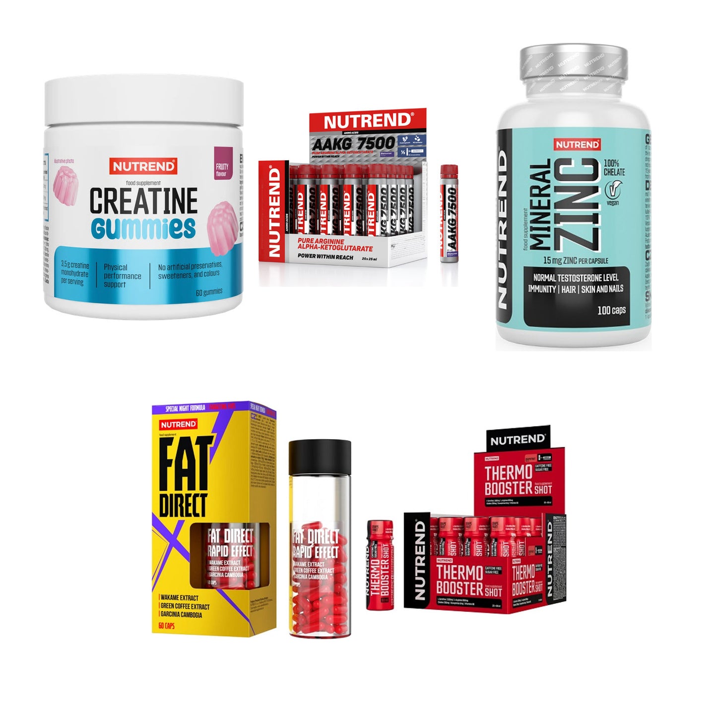 NUTREND Marken-Großset: Creatine + AAKG 7500 Shots + 3 weitere – alle enthaltenen Artikel
