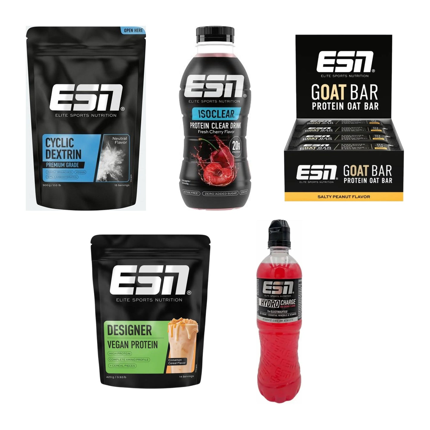 ESN Marken-Großset: Cyclic Dextrin + Isoclear RTD + 3 weitere – alle enthaltenen Artikel