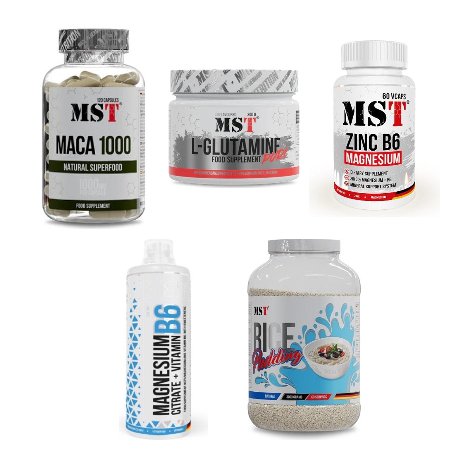 MST Marken-Großset: MACA 1000mg + Glutamine + 3 weitere – alle enthaltenen Artikel