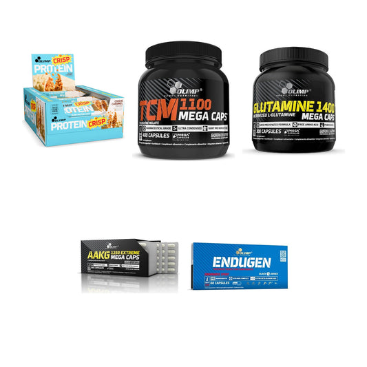 Olimp Marken-Großset: Protein Crisp + TCM Mega Caps + 3 weitere – alle enthaltenen Artikel