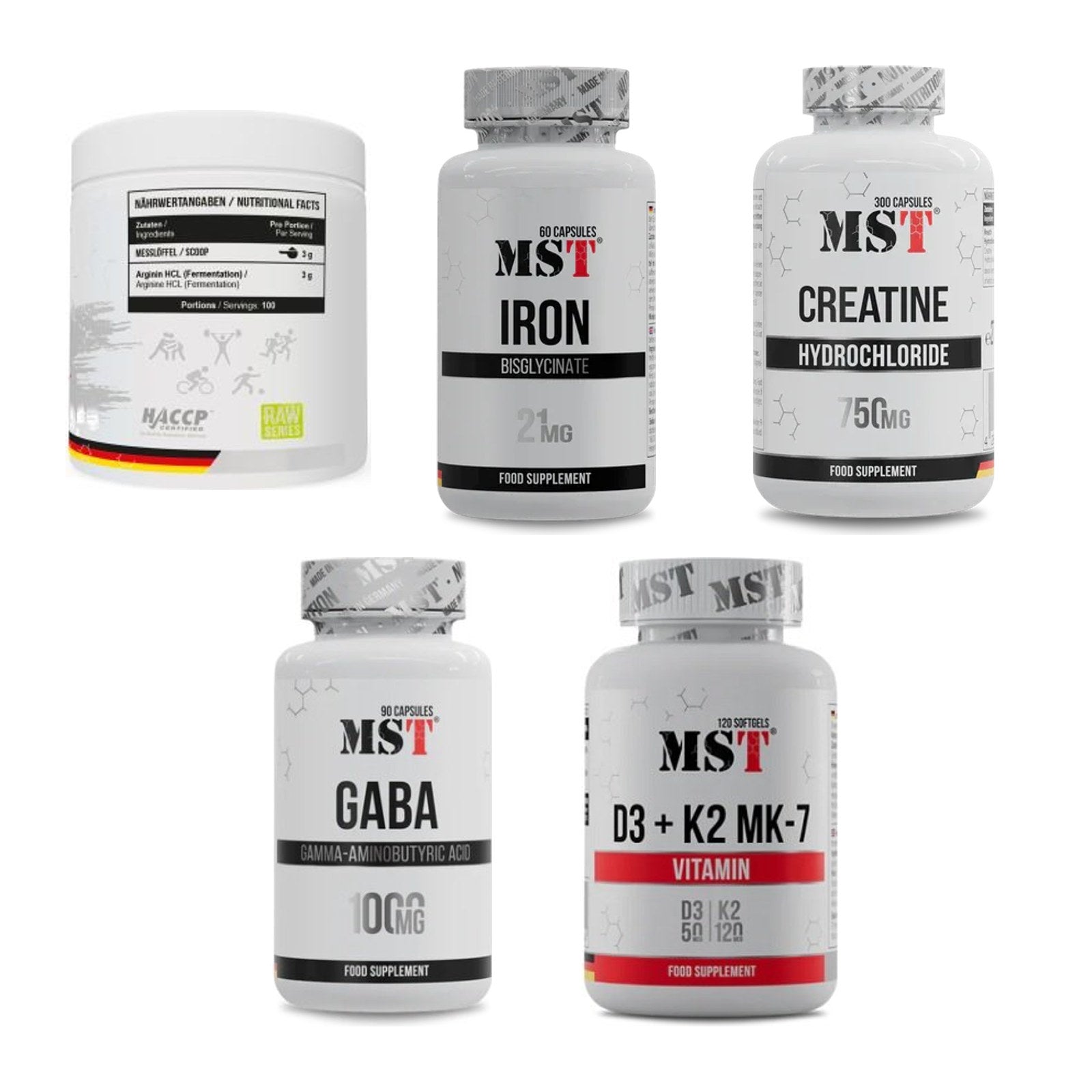 MST Marken-Großset: Arginine HCL + Iron Bisglycinate + 3 weitere – alle enthaltenen Artikel