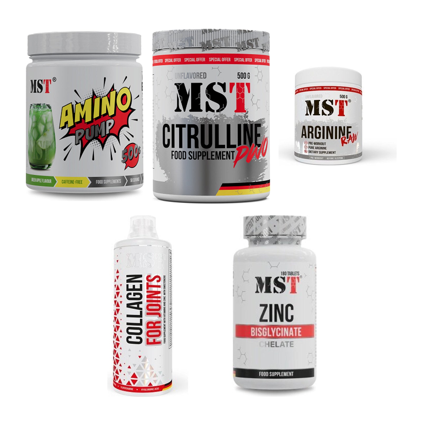 MST Marken-Großset: Amino Pump + Citrulline Malat + 3 weitere – alle enthaltenen Artikel