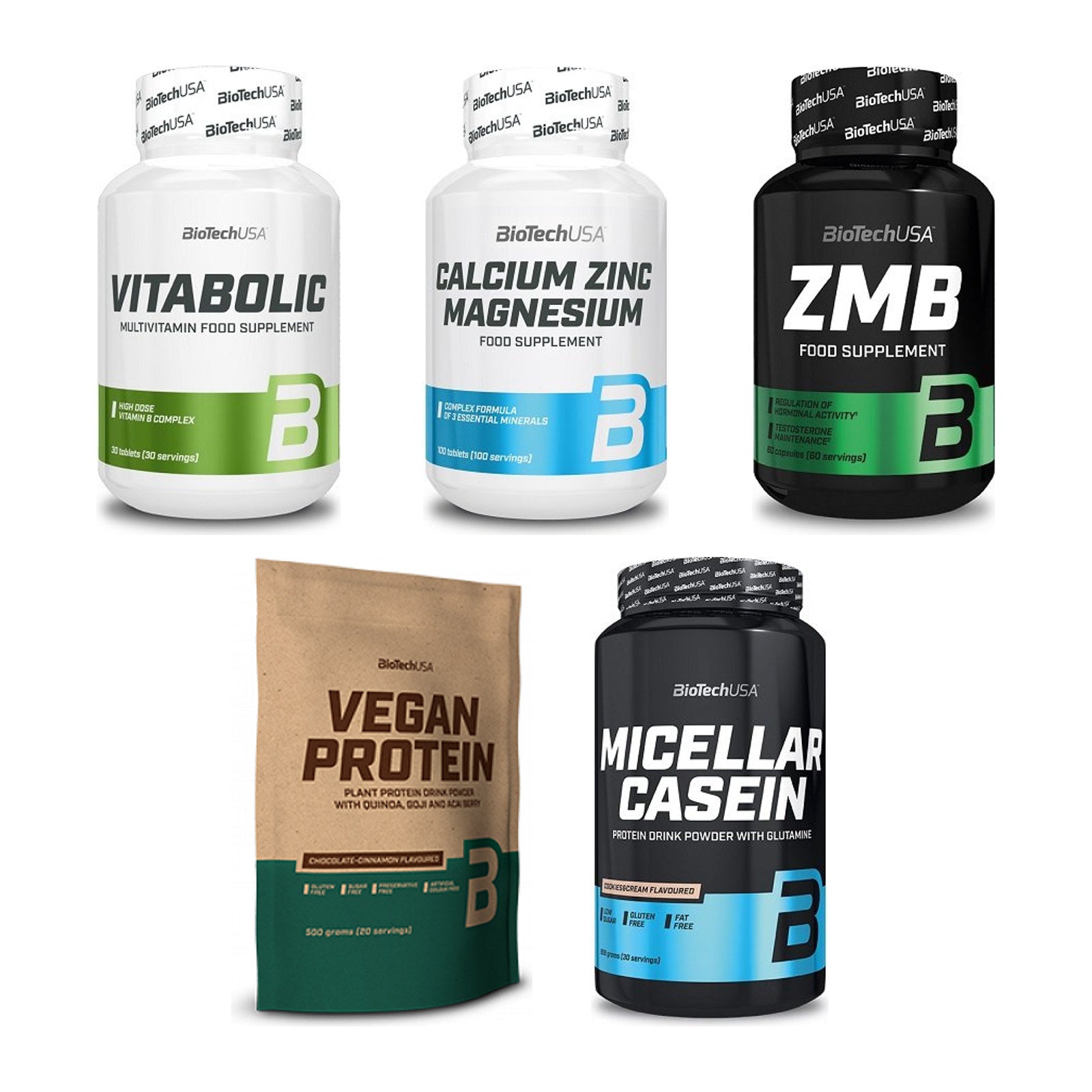 BioTech USA Marken-Großset: Vitabolic 30 + Calcium Zinc + 3 weitere – alle enthaltenen Artikel