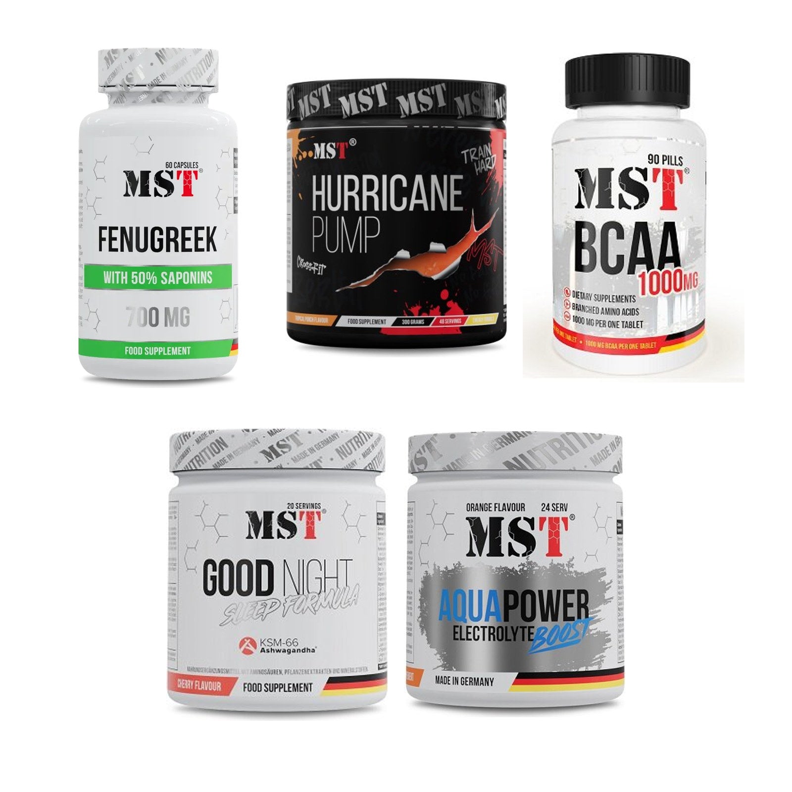 MST Marken-Großset: Fenugreek + Hurricane Pump + 3 weitere – alle enthaltenen Artikel
