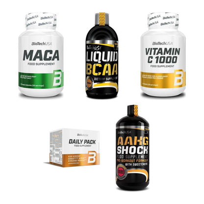 BioTech USA Marken-Großset: Maca + Liquid BCAA + 3 weitere – alle enthaltenen Artikel
