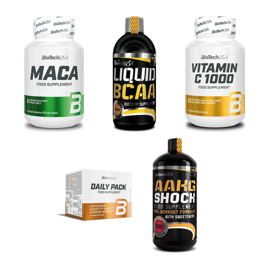 BioTech USA Marken-Großset: Maca + Liquid BCAA + 3 weitere – alle enthaltenen Artikel