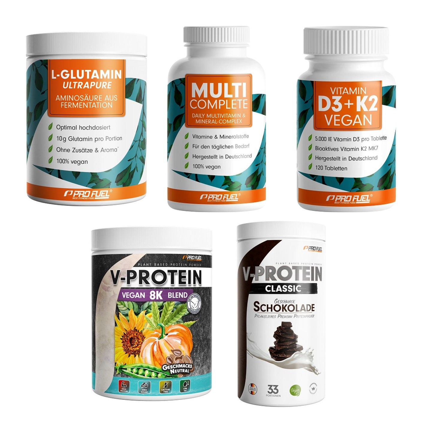 ProFuel Marken-Großset: Glutamin + MULTI COMPLETE + 3 weitere – alle enthaltenen Artikel