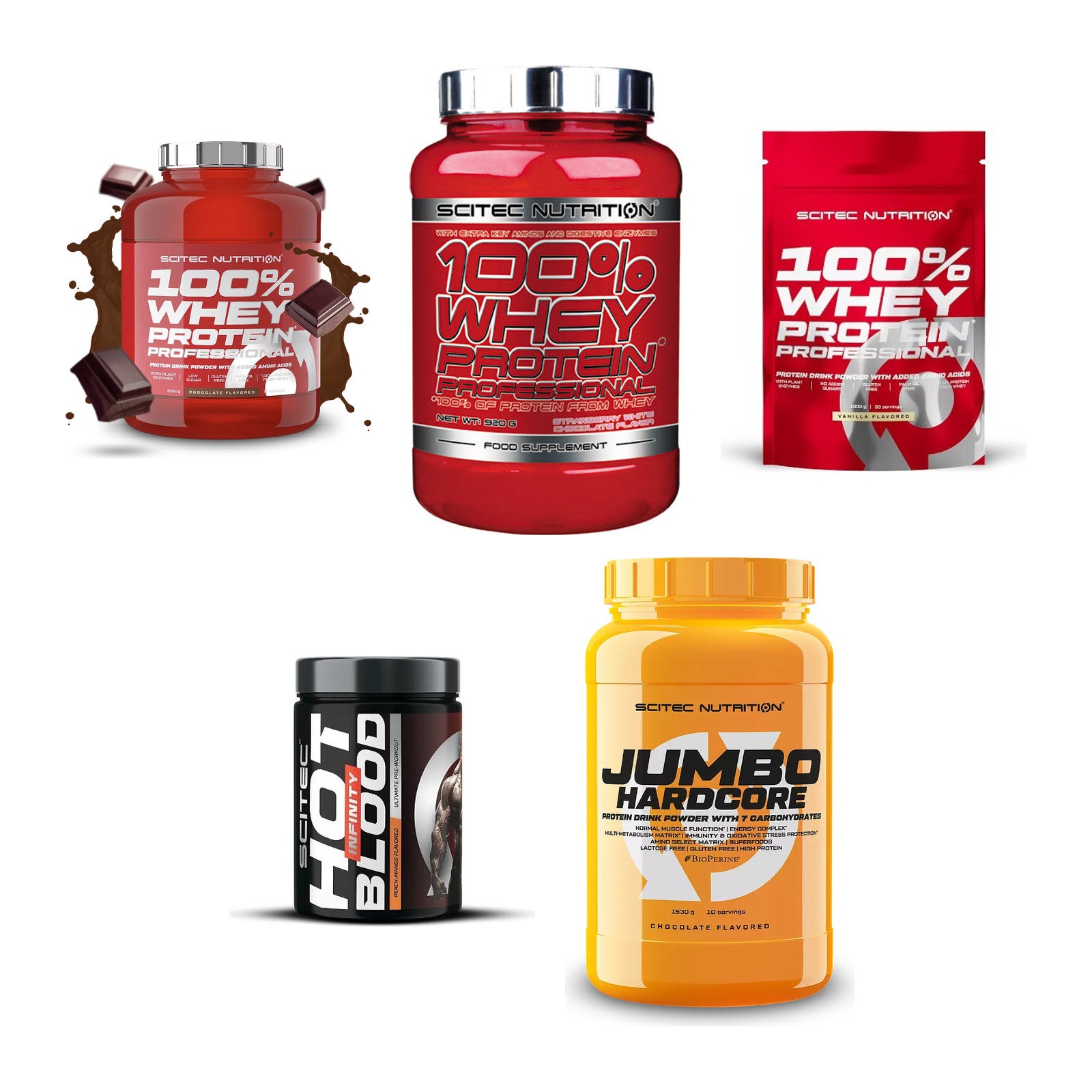 Scitec Nutrition Marken-Großset: 100% Whey Professional + 4 weitere – alle enthaltenen Artikel